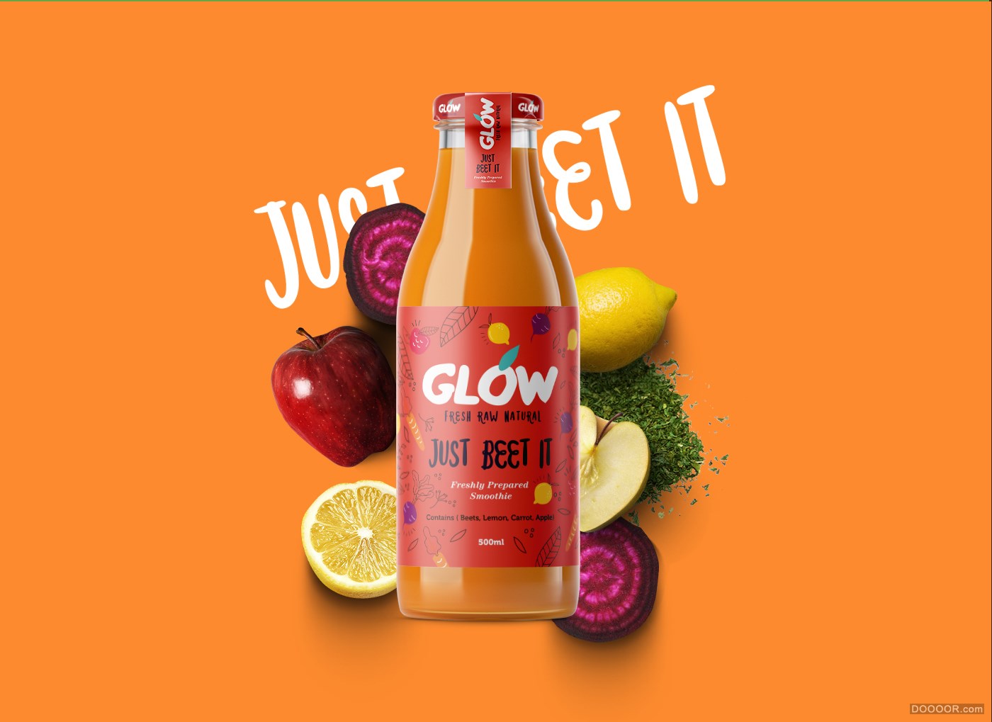 glow纯天然系列果汁冰沙饮料包装设计